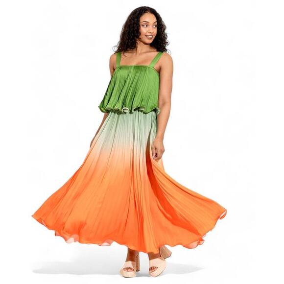 Alden Adair Samantha Maxi Sun Dress Rainbow Ombre Orange Green XS XSmall NEW - Picture 1 of 5